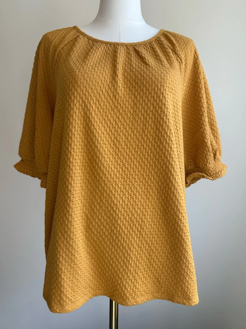LOFT Mustard Textured Puff-Sleeve Tunic Half-Sleeve Shirt | SIZE XL - Picture 1 of 9